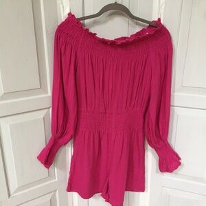 Trina Turk Pink Off-Shoulder Romper, Sixe Medium, NWT